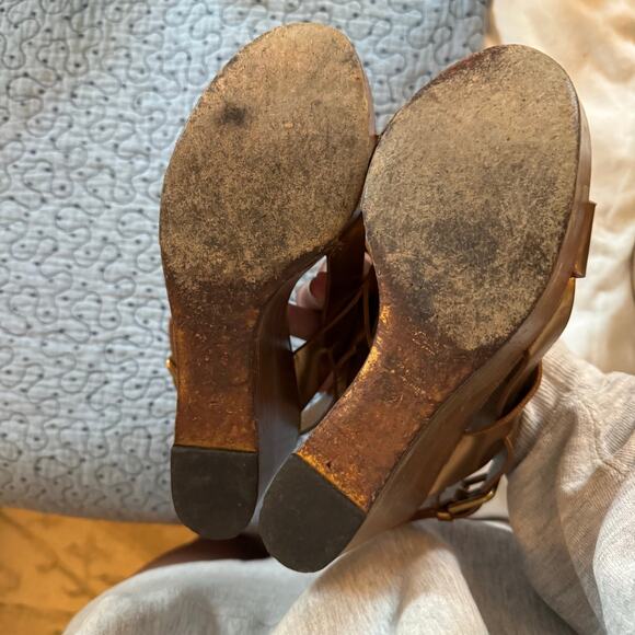 YVES STAINT LAURENT Gold Wedge Heel Size 37 spring summer open toe - Picture 6 of 8